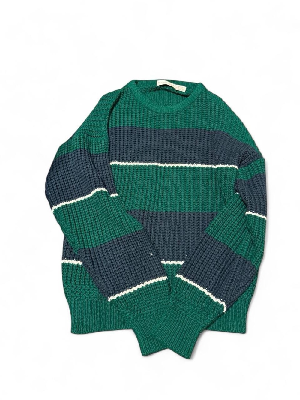 Men’s Vintage Green & Navy Striped Royal Knight 100% Acrylic Sweater